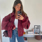 Oversized Contrast Stitch Jacket Red