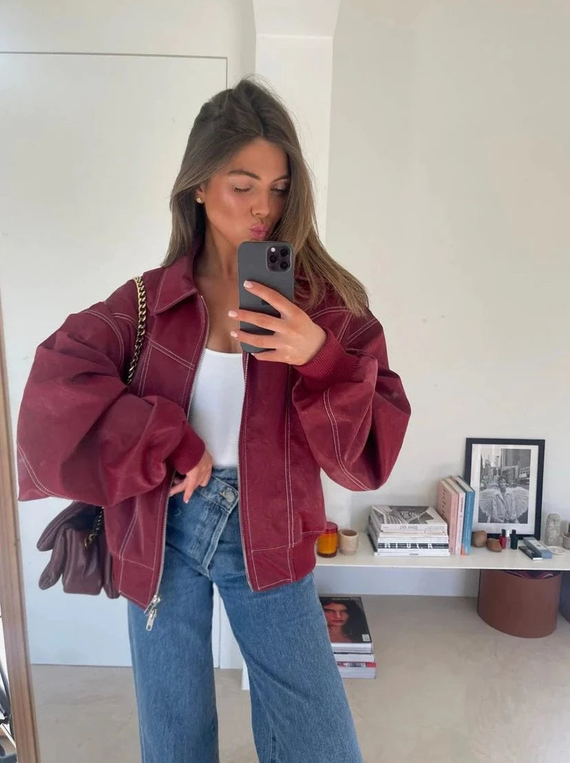 Burgundy red jacket discount