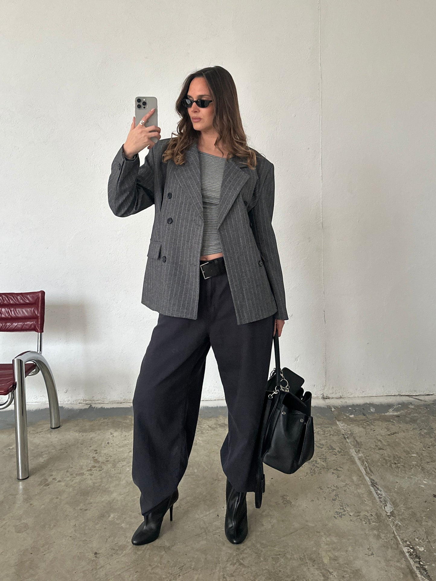 Open Back Striped Detail Top Grey