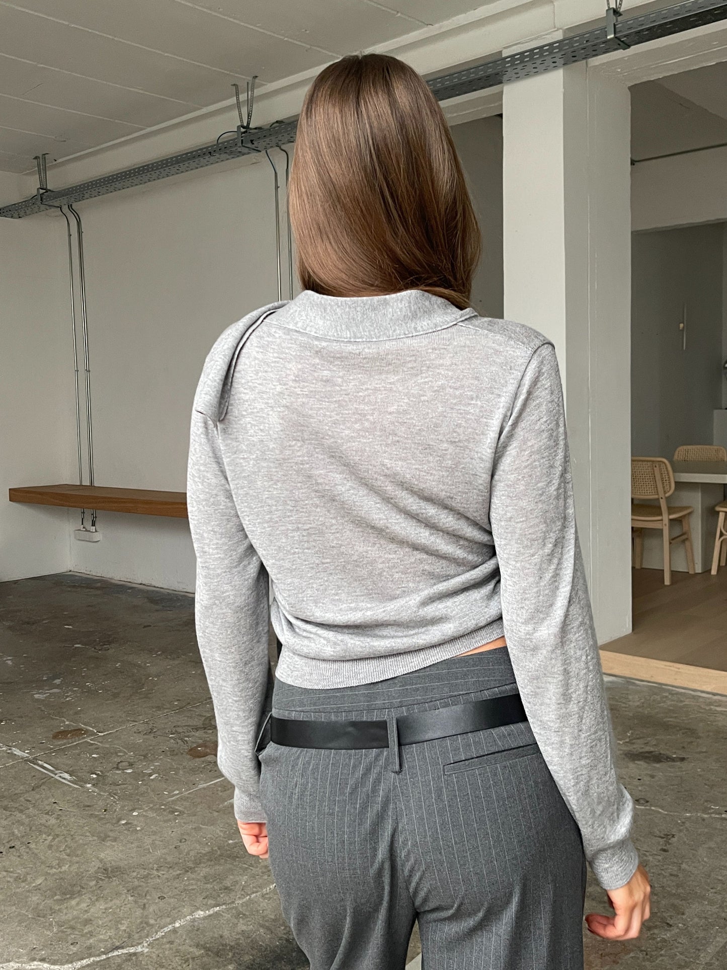 Scarf Detail Knitted Top Grey