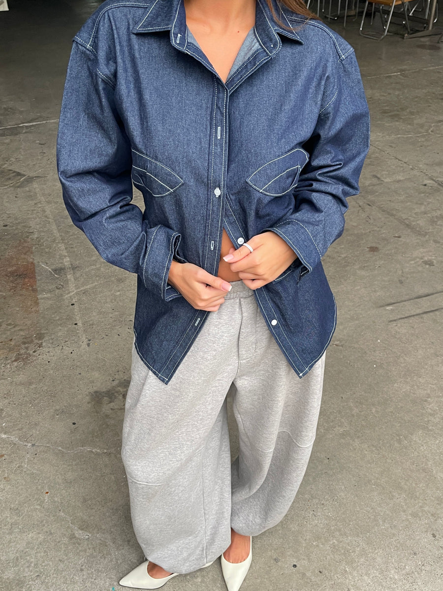 Meerjungfrauenbluse Dunkelblauer Denim