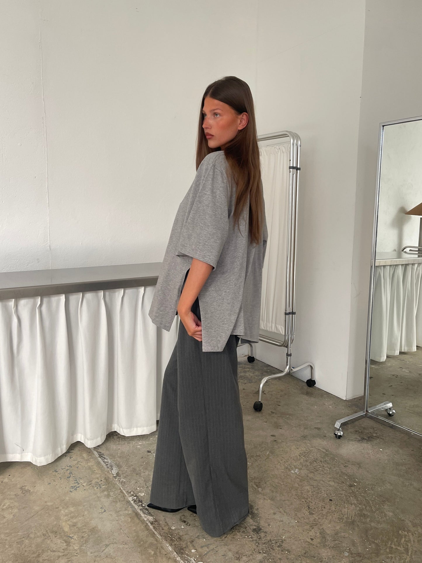 Oversized Side Slit Tee Heather Grey