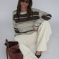 Two Coloured Striped Loose Knit Beige