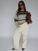 Two Coloured Striped Loose Knit Beige