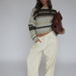 Two Coloured Striped Loose Knit Beige