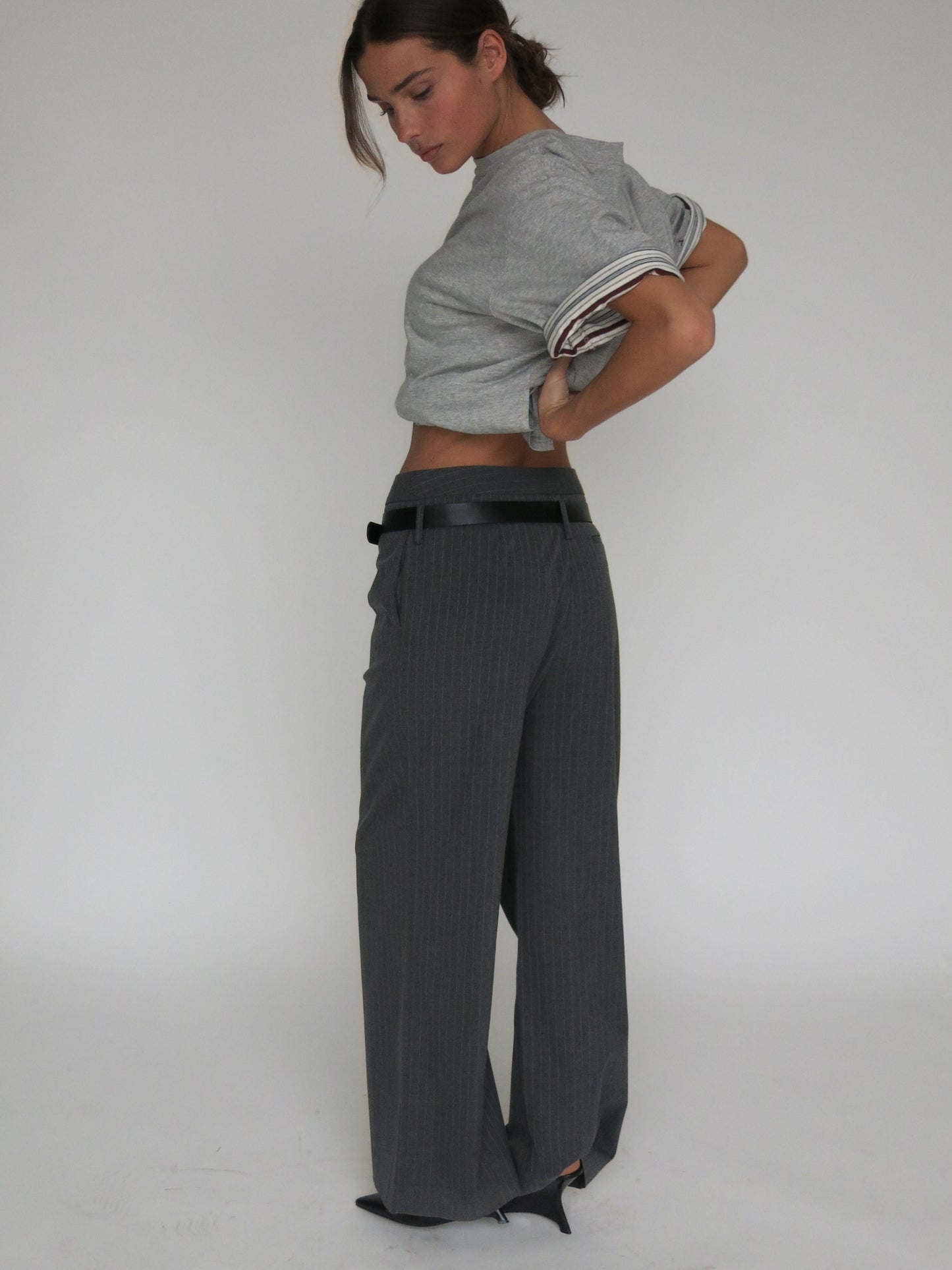 Pinstripe Tailored Pants Charcoal
