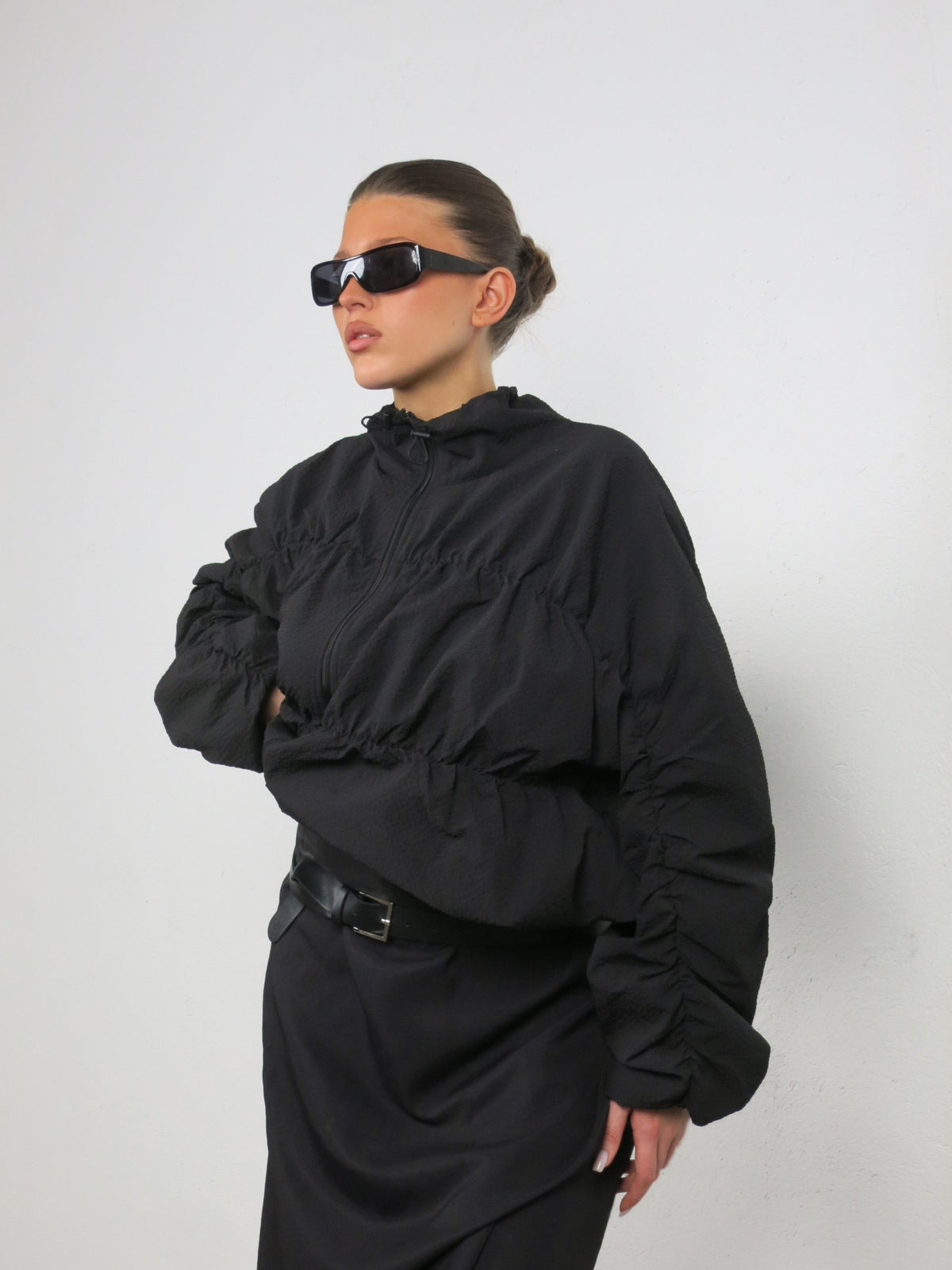 Stitched Textured Jacket Black