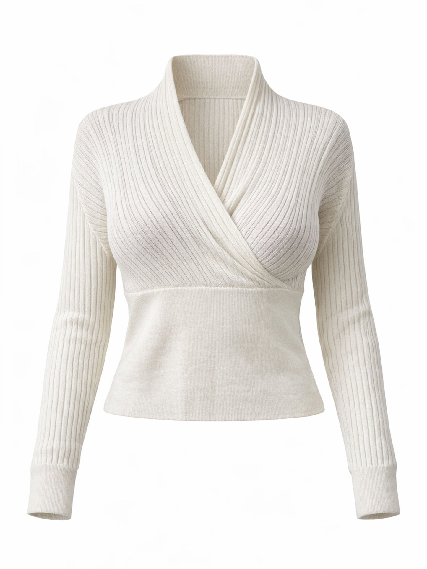 Ribbed V-Neck Knit Top Ivory