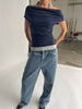 Double Layered Halter Neck Tee Navy