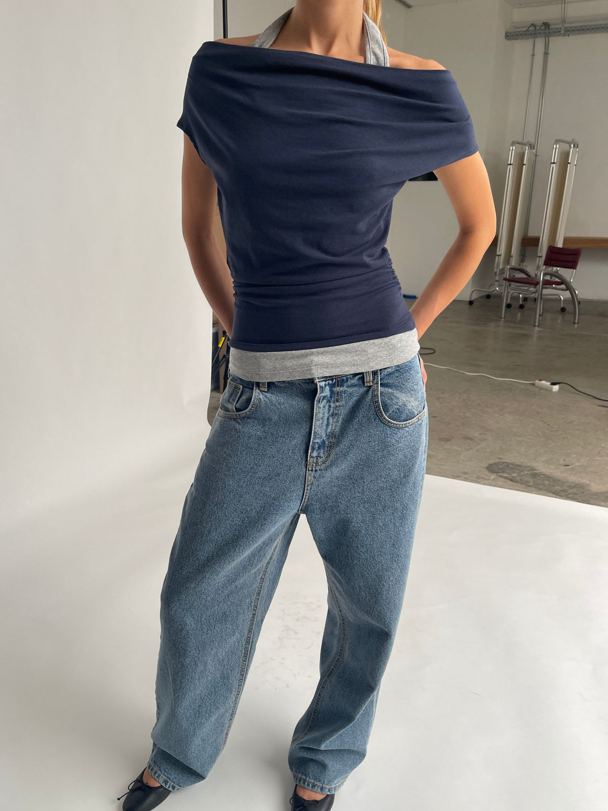 Double Layered Halter Neck Tee Navy