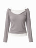 Double Layered Buttoned Top Grey
