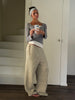 Soft Striped Drawstring Lounge Pants Ivory
