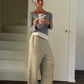 Soft Striped Drawstring Lounge Pants Ivory