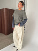Contrast Lightweight Striped Double Sleeve Tee Khaki