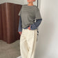 Contrast Lightweight Striped Double Sleeve Tee Khaki