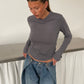 Scrunched Collar Top Charcoal