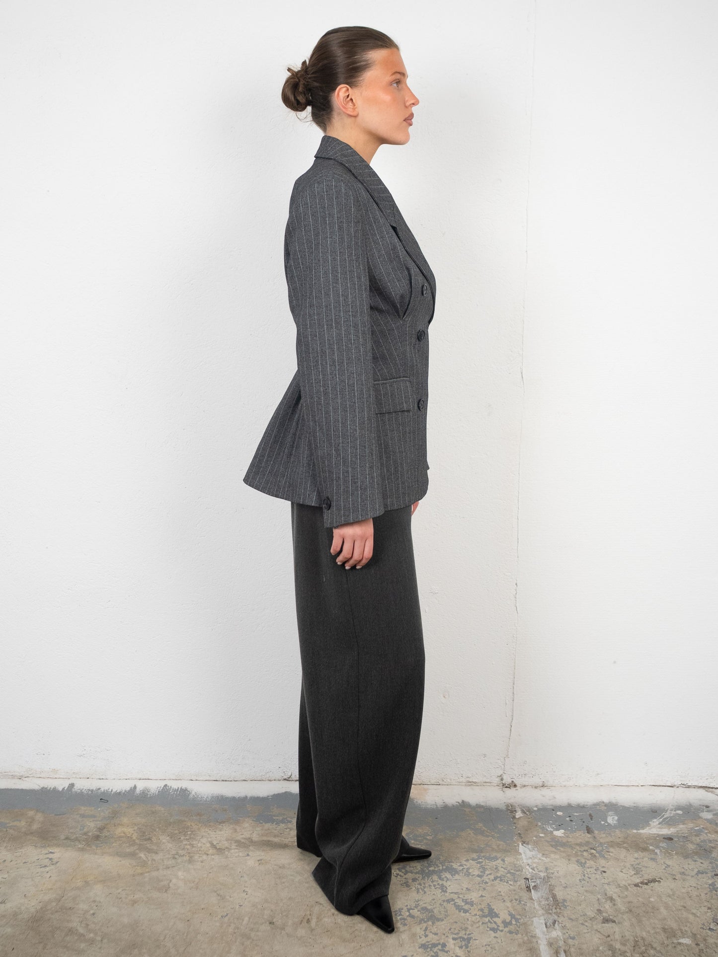 Pinstriped Cinched Blazer Grey Melange