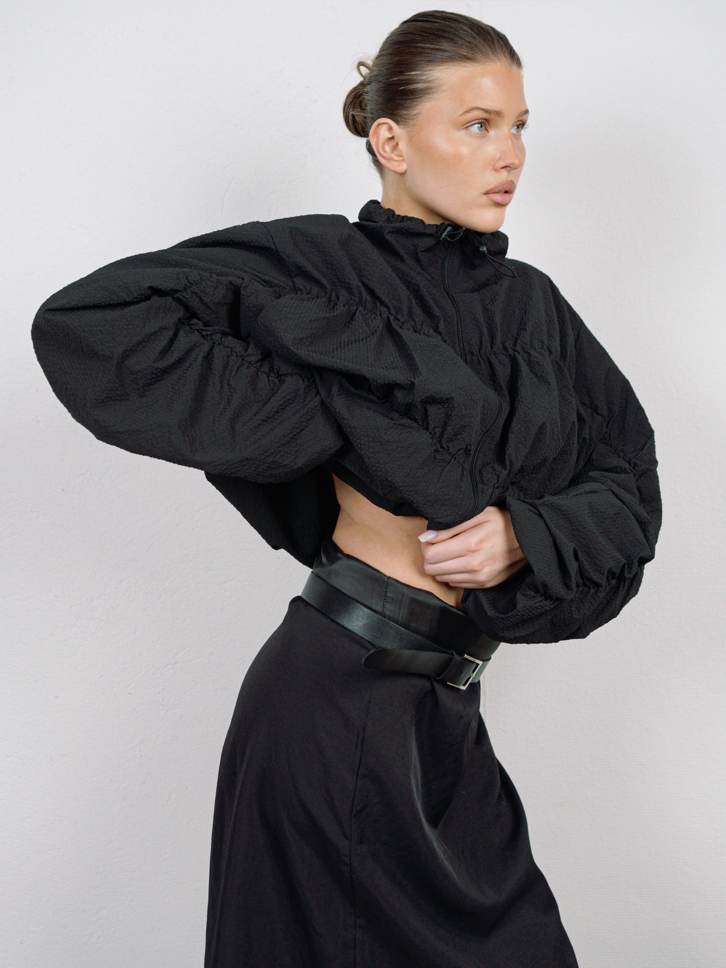 Stitched Textured Jacket Black