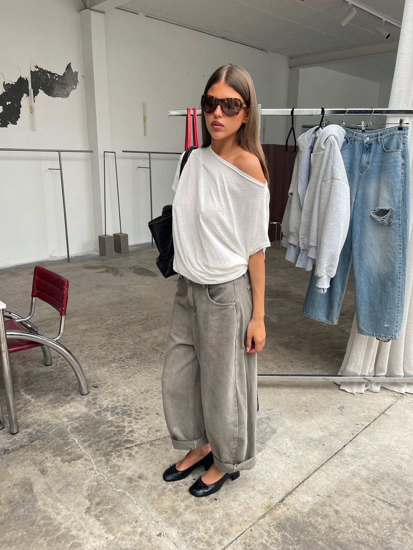 Draped Boatneck Tee White