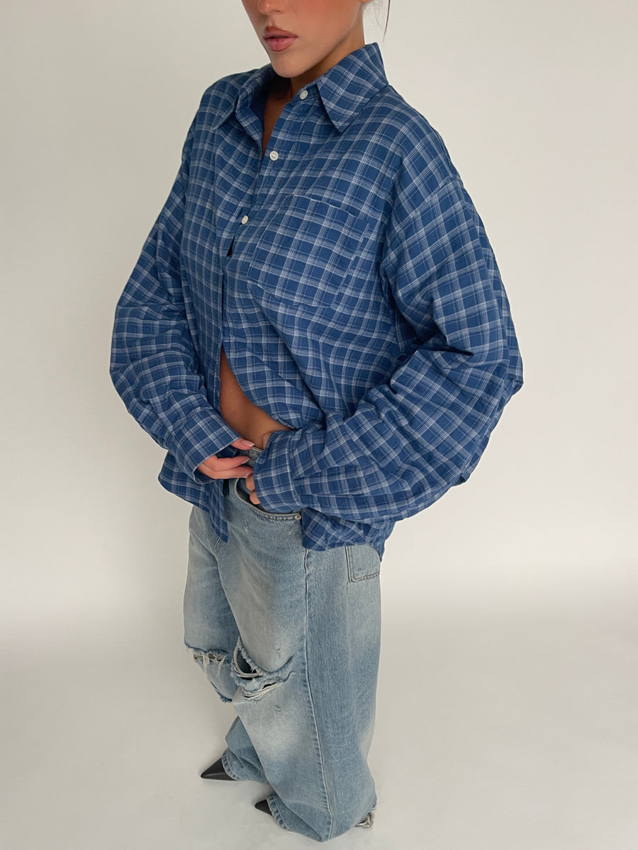 Oversized Checked Padded Shirt Blue *pre-order*