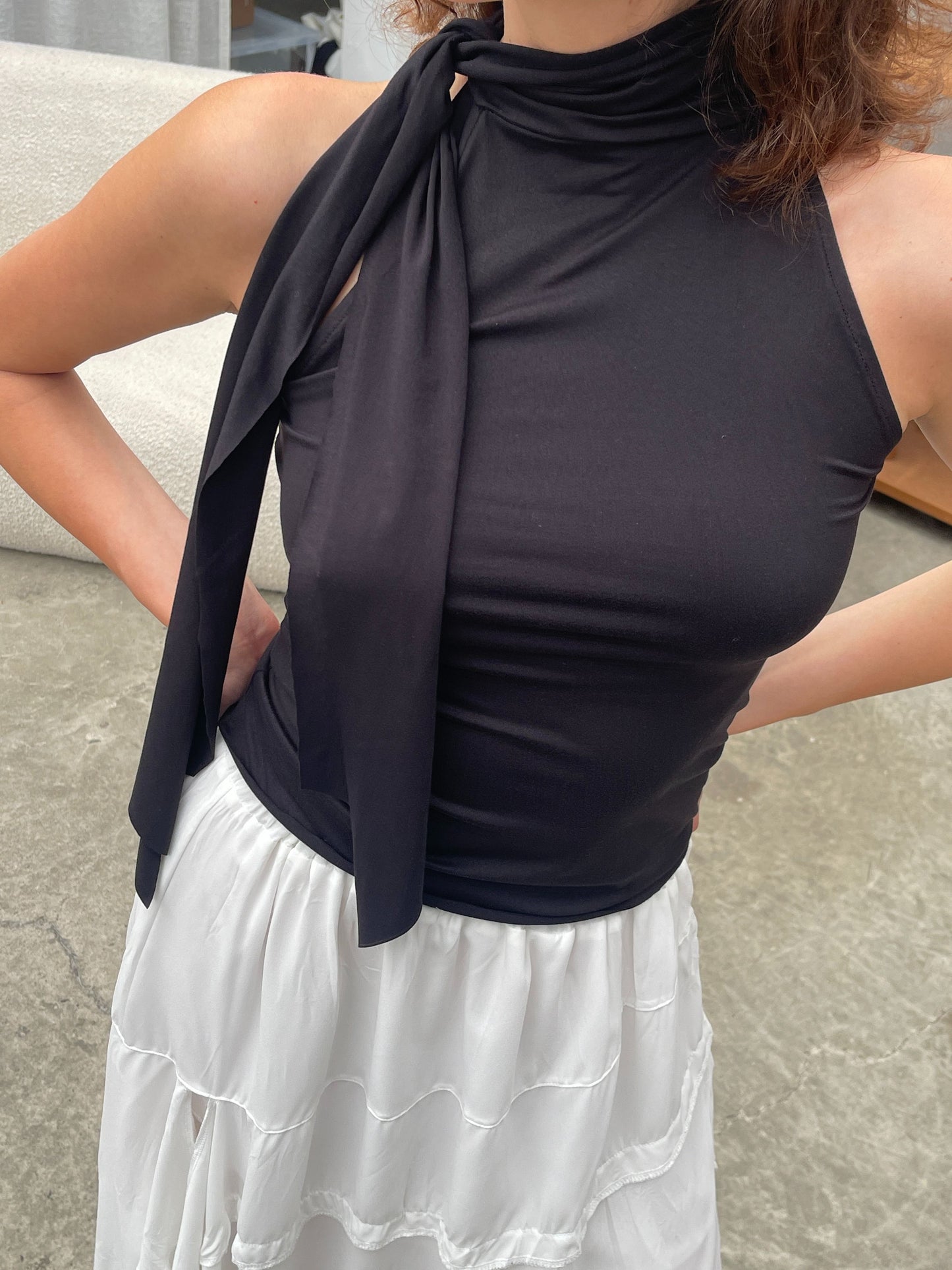 Scarf Detail Sleeveless Top Black