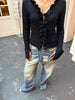 Ruffled Crochet Cardigan Navy