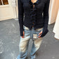 Ruffled Crochet Cardigan Navy
