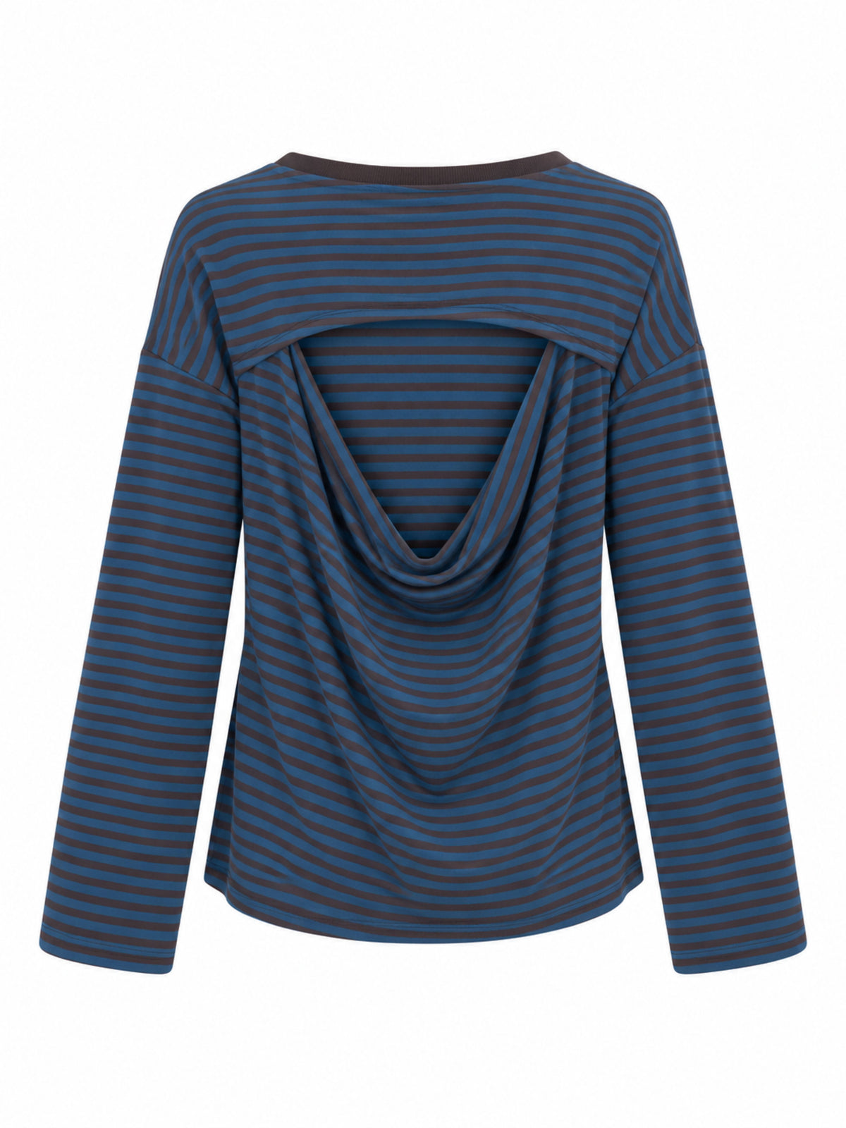 Oversized Striped Open Back Longsleeve Tee Blue