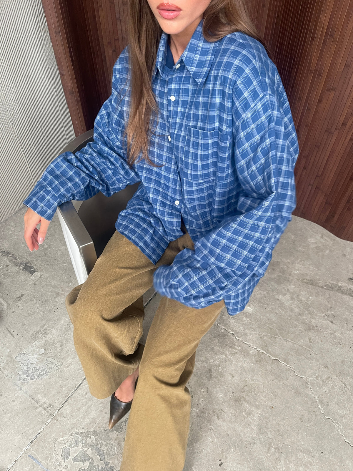 Oversized Checked Padded Shirt Blue *pre-order*
