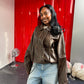 Contrast Stitch Buttoned Jacket Brown