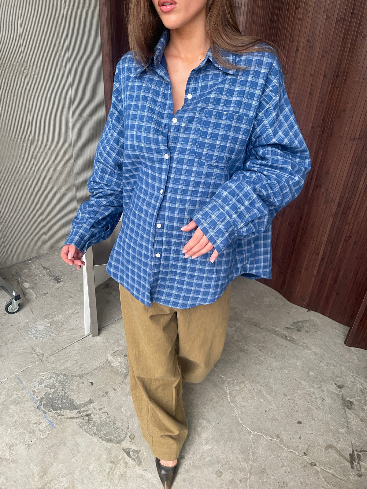 Oversized Checked Padded Shirt Blue *pre-order*