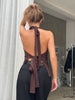 Tie Back Halter Neck Top Brown