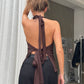 Tie Back Halter Neck Top Brown