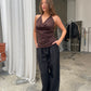 Tie Back Halter Neck Top Brown
