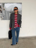 Ruffled Oversized Striped Sweatshirt Cherry Red