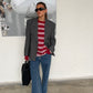 Ruffled Oversized Striped Sweatshirt Cherry Red