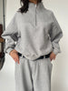 Fleeced Half Zip-Up Sweatshirt Grey