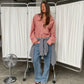 Oversized Checked Shirt Cherry Red