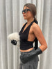 Deep Halter Neck Top Black