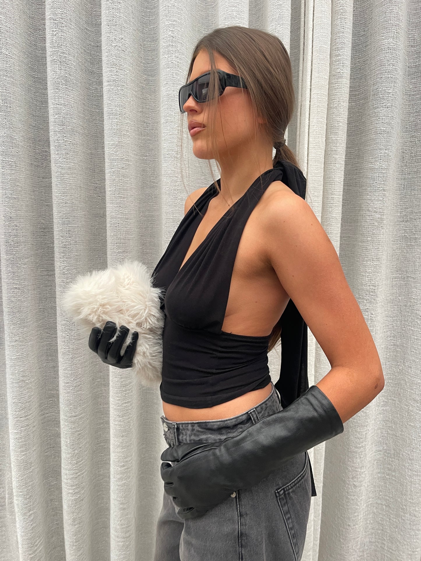 Deep Halter Neck Top Black