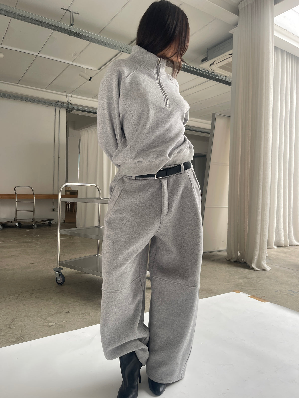 Fleeced Barrel Fit Jogger Pants Grey