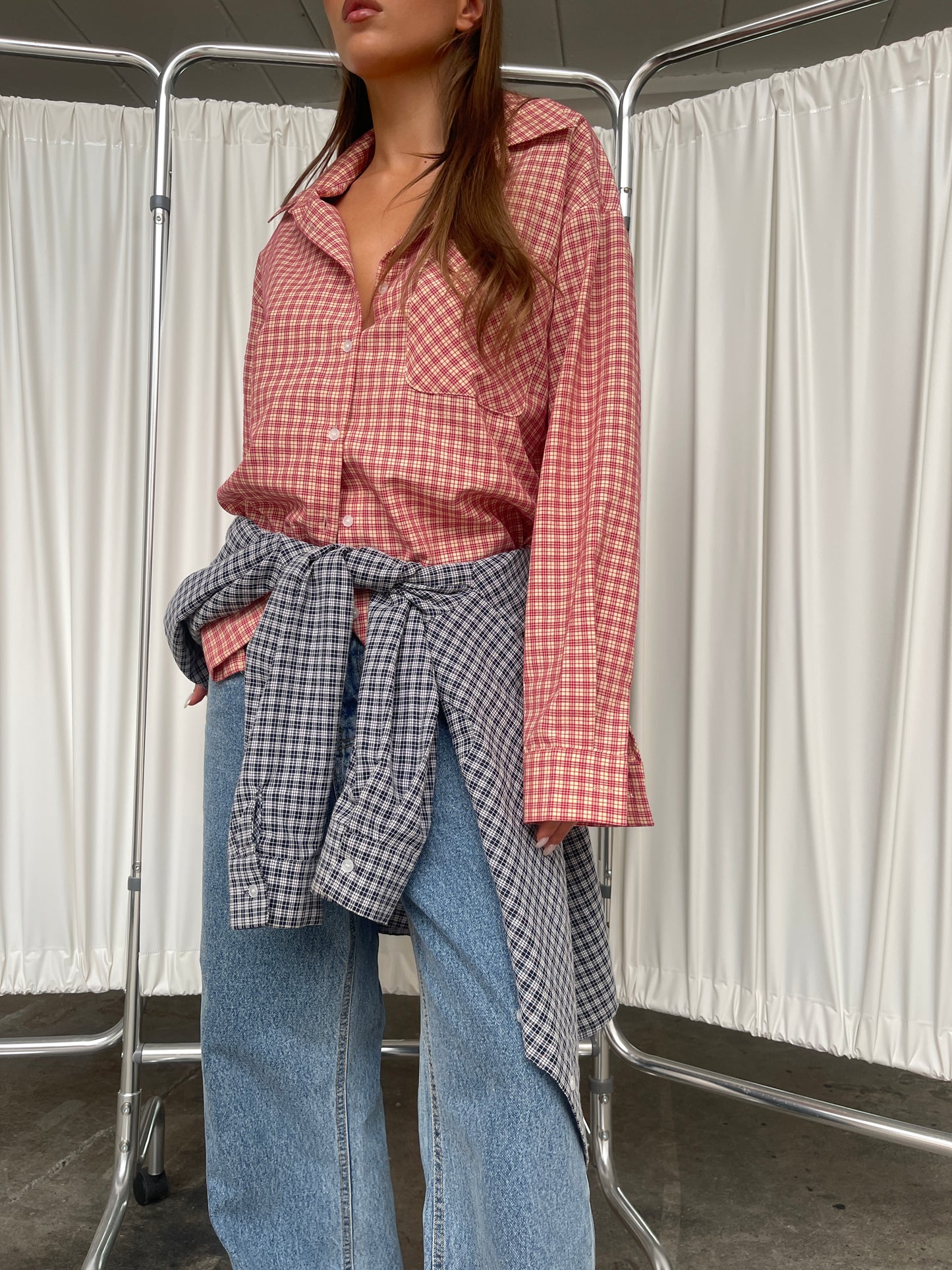 Oversized Checked Shirt Cherry Red