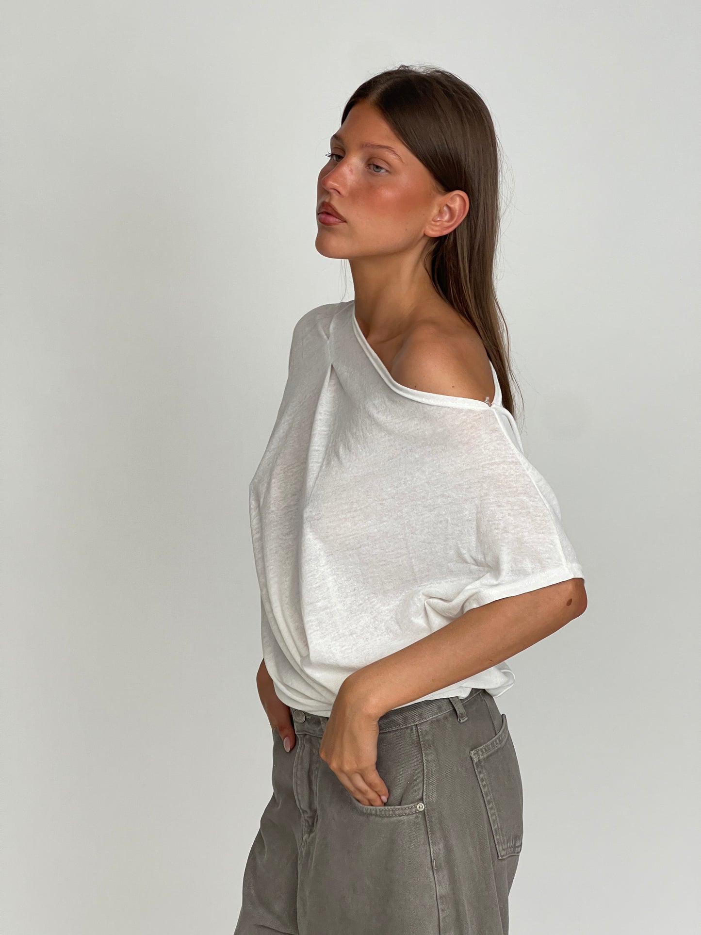 Draped Boatneck Tee White