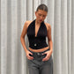 Deep Halter Neck Top Black