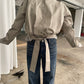 High Neck Belted Jacket Sage Green