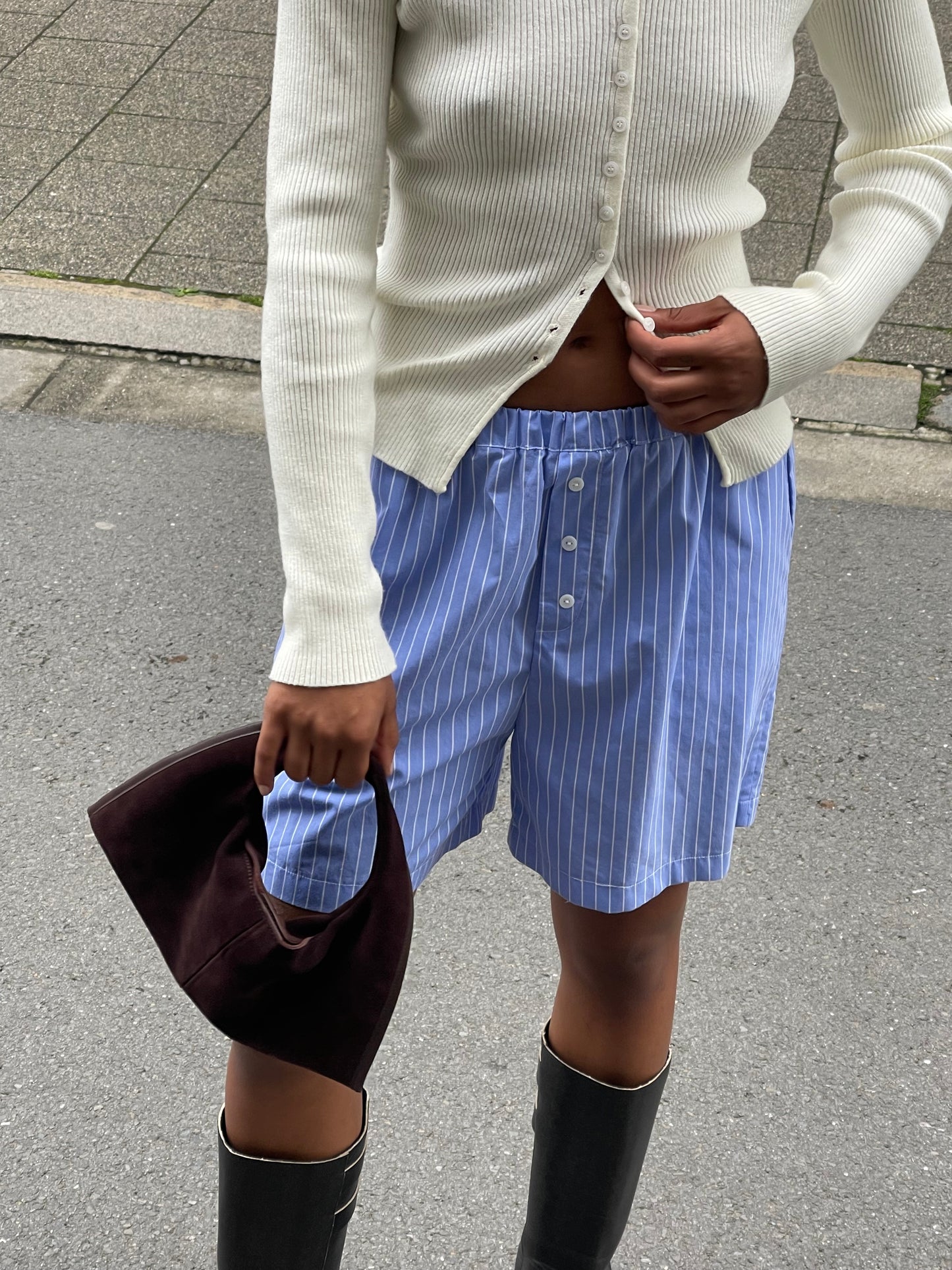 Buttoned Striped Shorts Blue