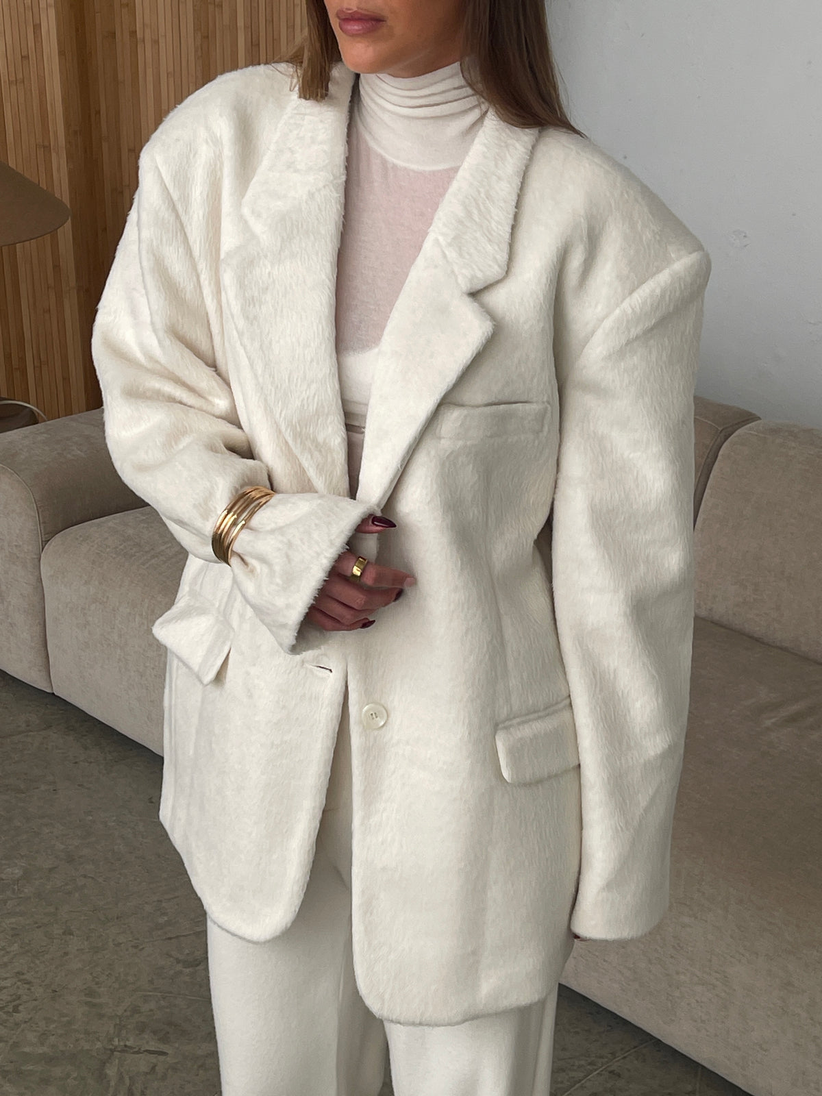 Oversized Brushed Wool Blazer Off White
