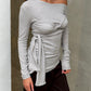 Off Shoulder Knot Belted Top Light Grey