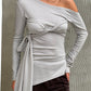 Off Shoulder Knot Belted Top Light Grey