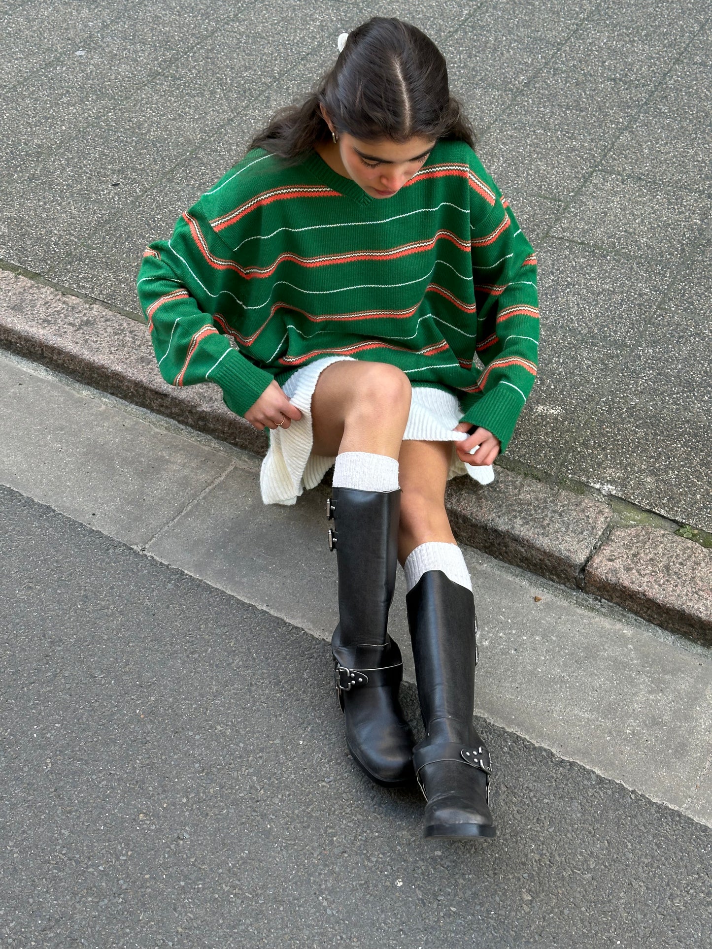 Striped Green Vneck Knit